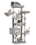 Gitelsnour Cat Tree, Cat Tower for Large Cats with 2 Big Platforms, 2 Baskets, condo and Toys, 63" Cat Scratching Posts for Indoor Cats, Light Gray GCT020W