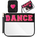 Hillban 2 Pcs Dance Recital Gifts Clear Makeup Bag Chenille Letter Patch Cosmetic Bag Dance Competition Gift Toiletry Pouches with Zipper Waterproof Travel Purse for Team Teacher Appreciation