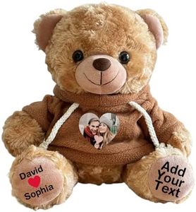 Duckbe Personalized Bear Stuffed Animal with Picture Text Date, 11 Inch Customized Teddy Bear Plush Toys, Gift for Girlfriend, Boyfriend, Birthday, Anniversary, Valentines (Brown Hoodie