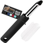 Gorilla Grip Swivel Vegetable Peeler, Sharp Stainless Steel Blades, Soft Comfortable Handle, Dishwasher Safe, Kitchen Food Peelers, Quicker Peeling, Peel Vegetables, Potatoes, with Blade Guard, Black