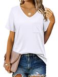 Suncife Womens Casual Summer Tshirt Short Sleeve V Neck Tee Tunic Tops with Pocket (White,Small)