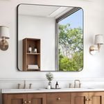 GLASHOM Bathroom Mirror,36"x36" Black Mirrors for Wall Metal Framed,Wall Mounted Vanity Mirror Rectangular Rounded Corners Decorative Hangs Horizontal or Vertical Entryway Living Room…