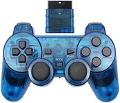 Wireless Controller for PS2,Built-in Dual Vibration 2.4G Gamepad Joystick Compatible for Playstation 2 (1PACK, Clear Blue)