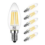 LVWIT E12 Candelabra LED Bulb, 4W (60W Equivalent), Non-Dimmable, Filament LED Candle Light Bulbs, 2700K Warm White, 6 Pack