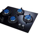 Whirlpool Hob 4 Burner Crystal Glass Auto Ignition Gas Stove (Elite Hybrid 704 Mt Gas Hob), Black