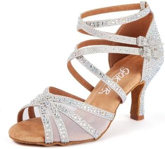 Women's Salsa Latin Dance Shoes Satin Rhinestone Ballroom Dancing Shoes