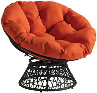 OSP Home Furnishings Wicker Papasan Chair with 360-Degree Swivel, Grey Frame with Orange Cushion