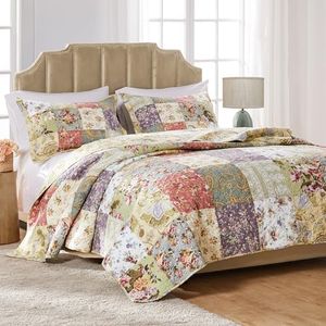 Greenland Home GL-0809CMSK Blooming Prairie 100% Cotton Authentic Patchwork Quilt Set, 3-Piece King/Cal King
