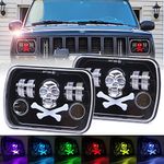 DOXMALL Pair 5x7 RGB Skull LED Headlights with Bone Pattern Compatible with Cherokee XJ Wrangler YJ GMC Dodge Truck