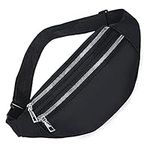 Black Sports Oxford Cloth Waist Bag Water Resistant Bum Bag Adjustable Workout Fanny Pack for Outdoor Sports Workout Hiking and Fishing