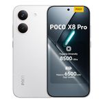 POCO X8 Pro, Smartphone 8+256 GB, Flagship Dimensity 8500-Ultra, 6500mAh (typ) battery, ultra-bright AMOLED display, 50MP Sony IMX882 with OIS, White, 1 year extra warranty, Charger Not Included