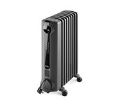 De'Longhi Radia S Oil filled Radiator for Rooms up to 60m3, Anti-frost and ECO Functions, LED Display, Timer and Safety Thermostat, with Handle and Castors, 2000W, Grey