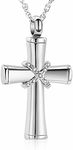 shajwo Cremation Jewelry Cross Urn Necklaces for Ashes for Women Men Keepsake Memorial Locket Pendant Ash Holder for Human Pet,Silver-Crystals