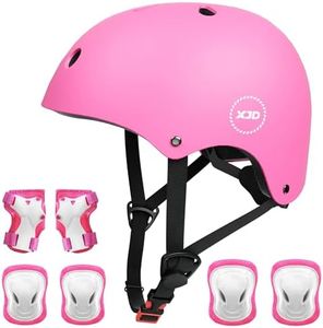 XJD Kids Bike Helmet,Multi-Sport Protective Gear Set for 3-5-8-14 Years Boys Girls with Knee and Elbow Pads Wrist Guards fit Roller Skates,Cycling,Skateboarding,Skating Scooter (Pink, Medium)