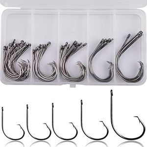 Circle Hooks Saltwater Fishing Hooks, 50pcs in-line Straight Eye Circle Hook High Carbon Steel Chemically Sharpened Barbed Point Octopus Hook Wire Hooks