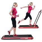 GYMAX Folding Treadmill, 2 in 1 Under Desk Electric Running Machine with Bluetooth & LED Screen, Portable Walking Machine for Home, Office, Gym (Red)