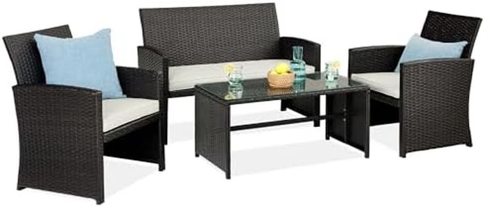 Best Choice Products 4-Piece Outdoor Wicker Patio Conversation Furniture Set for Backyard w/Coffee Table, Seat Cushions - Black/White Sand