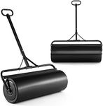 GiantexUK 48L/63L Garden Lawn Roller, Water/Sand Filled Lawn leveller with Scraper Drum & Removable Drain Plug, Heavy Duty Metal Lawn Push Rolling Tool for Grass Seed (63L, 137cm T-Handle, Black)