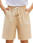 Arshiner Boys Linen Shorts Casual Elastic Waist Drawstring Summer Beach Athletic Shorts with Pockets Khaki