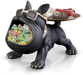 Huhote Resin French Bulldog Tray Statue, Bulldog Candy Dish Key Holder Bowl, French Bulldog Gifts Accessories, Statues for Office Desk Home Decor Figurines Entryway Table Decor (Black)