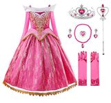 JerrisApparel Girls Princess Lace Dress Off Shoulder Party Fancy Costume Sets (8-9 Years, Pink with Accessories)