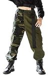 Rolanko Girls Camo Cargo Jogger Pants with Pocket, Kid Hip Hop Street Dance Camouflage Cargo Pants for Girl 4-14 Years