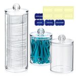 Gaomoeny 3 Pcs Cotton Pad Holder, Bathroom Cotton Wool Bud Holder, Cotton Swab Dispenser, Makeup Organizer Holder, Clear Acrylic Q-Tips Cosmetic Storage Jars Organiser Canisters Containers with Lids