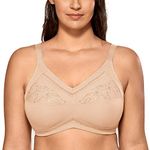 Delimira Women's Wireless Bras Cotton Mastectomy Bras with Pockets Post Surgery Full Cup Comfort Plus Size Everyday Bra Beige 42D