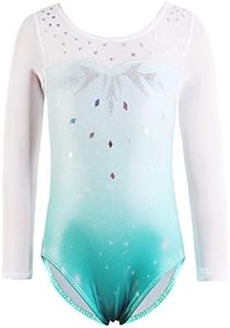 HOZIY snowflake long sleeve leotards for girls gymnastics 5t size 5-6 year old aqua blue tumbling outfits embroidery kids leo dance clothes clothing apparel shiny Body Gimnasia Nina