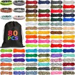 Riakrum 80 Pcs Paracord 550 10 Feet Paracord Cord Parachute Paracord Rope Multifunction Paracord Bracelets Making Kit with Drawstring Bag for Christmas DIY Making Lanyard Dog Collar Gift(Fresh Color)