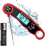 Digital Instant Read Meat Thermometer, Waterproof Kitchen Thermometer, Cooking Food Thermometer with Backlight LCD, Auto On/Off for Deep Fry Grilling Smoker BBQ Milk Water (Red)