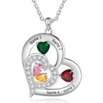 Personalized Mothers Necklace with Birthstone Custom Heart Necklace Engraved 1-6 Names Family Necklace Christmas Birthday Gifts for Women Mom Wife Valentines Day Mothers Day