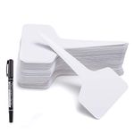 100 Pcs T-Type Plant Labels with a Gel Pen, Waterproof Nursery Plant Tags Plastic Garden Markers, White, 6 x 10cm