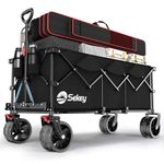 Sekey 300L Ultra-Large Folding Festival Trolley - All-Terrain Extra Wide Wheels and Brake, Heavy-Duty Cart Loadable up to 150KG, Patented Four-Directional Foldable Design, Collapsible Wagon, Black