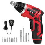 C P CHANTPOWER Cordless Electric Screwdriver Set, 6 +1 Torque Setting Rechargeable 4V Small Screwdriver with 11 Accessories, Flashlight and Charger Red