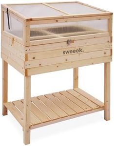 Alice's Garden - Potager en Bois sur Pieds et Serre en Polycarbonate Amovible. ERABLE. 2 en 1. avec étagère et géotextile. 80 x 60 x 109 cm