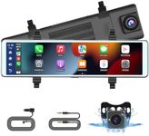 Hikity Front and Rear View Mirror Camera with Wireless CarPlay Android Auto, 11.26 Inch Smart Rearview Mirror Dash Cam with Bluetooth Dual Cameras AUX Split Screen 1080P Backup Camera