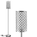 RAYINIGHT Crystal Floor Lamp, Elegant Standing Lamp Modern Floor Lamp Silver Finish Tall Pole Lamp Accent Light with On/Off Foot Switch for Living Room, Girl Bedroom, Dresser, Office, 9*9*66.5in