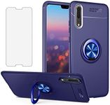 Asuwish Phone Case for Huawei P20 Pro with Tempered Glass Screen Protector Cover and Cell Accessories Magnetic Ring Holder Kickstand Soft TPU Protective Hawaii P 20Pro 20 P20pro Mobile Women Men Blue