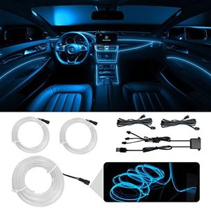 WOWLED Ice Blue El Wire Car interior Lights, 3 in 1 USB Neon Wire Light Kit for Car Ambient Lighting Atmosphere Car Led Interior Strip Light Sewing Edge Decoration(5m / 5V)