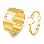 2 Pcs Matching Couple Rings for Women Men Matching Heart Rings for Boyfriend Girlfriend Open Adjustable Promise Band Rings Set Distance Relationship Rings for Him Her, Alloy, other