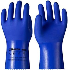 LANON PVC Guantes de Protección Química, Guantes de Trabajo Pesados, Impermeables, Antideslizante, Protección Ácida, Álcali y Aceite, Talla XL