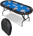 Garvee 8 Player Oval Poker Table Foldable, 72" Poker Game Tables with Storage Bag, Collapsible Legs, Padded Rails & Cup Holders, Portable Folding Game Table for Texas Holdem and Blackjack, Blue