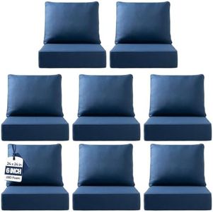 Outdoor Cushion Set for Furniture patio furniture,UV Resistant,Waterproof outdoor cushion set - 6 Inch thick foam garden cushions– 24x24 Inch Patio Seat Covers for Chair/Sofa/Couch | blue | 8-pack |