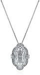 BERRICLE Rhodium Plated Sterling Silver Cubic Zirconia CZ Art Deco Pendant Necklace 18