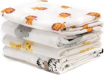 Muslin Baby Swaddle Blankets for Boys and Girls - by CuddleBug - Size Large 4 x 4 Feet – Muslin Cotton 4 Pack (Safari Friends)