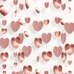 GCQQ Beauty Rose Gold Heart Garland, 52Ft Glitter Hanging Hearts Garlands, Paper Rose Gold Garland for Mother's Day, Heart Garland for Graduation, Anniversary, Wedding, Graduation, Bridal Shower