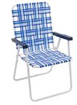 16" Extended Height and Seat Back Folding Web Lawn Chair, Blue/White