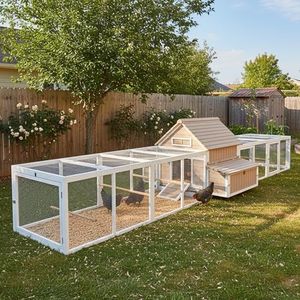 Gowoodhut Outdoor Chicken Coop Wooden Hen House for 2-4 Chickens for Small Backyard Weatherproof Roof, Nesting Box, Perche,Tray for Families and Beginners (198.6" L x 61.1" W x 40" H)