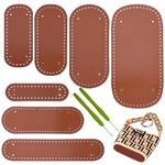 Yayatty 7 Pieces PU Leather Bag Bottom for Crochet, Brown Oval Knitting Crochet Bags Bottom with Crochet for DIY Handbag Shoulder Bags Purse Making Supplies